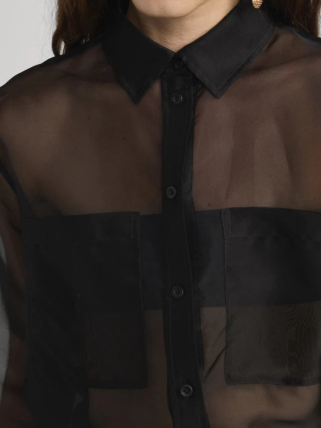 FRAME DENIM The Silk Organza Boy Shirt | Black LEO BOUTIQUE