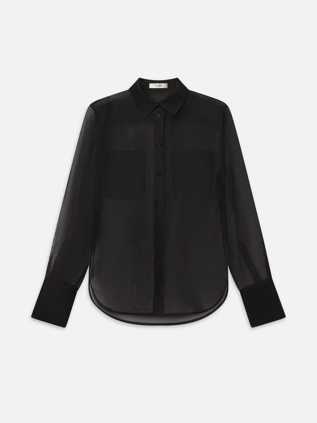 FRAME DENIM The Silk Organza Boy Shirt | Black LEO BOUTIQUE