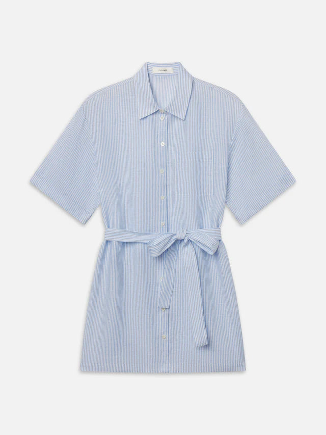 LEO BOUTIQUE The Linen Belted Dress | Chambray Blue Multi GANNI