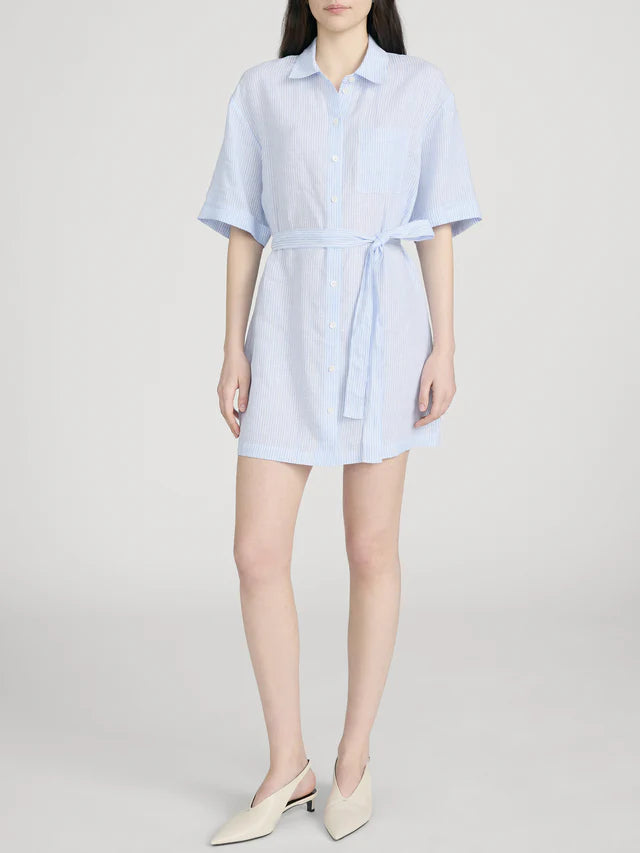 LEO BOUTIQUE The Linen Belted Dress | Chambray Blue Multi GANNI