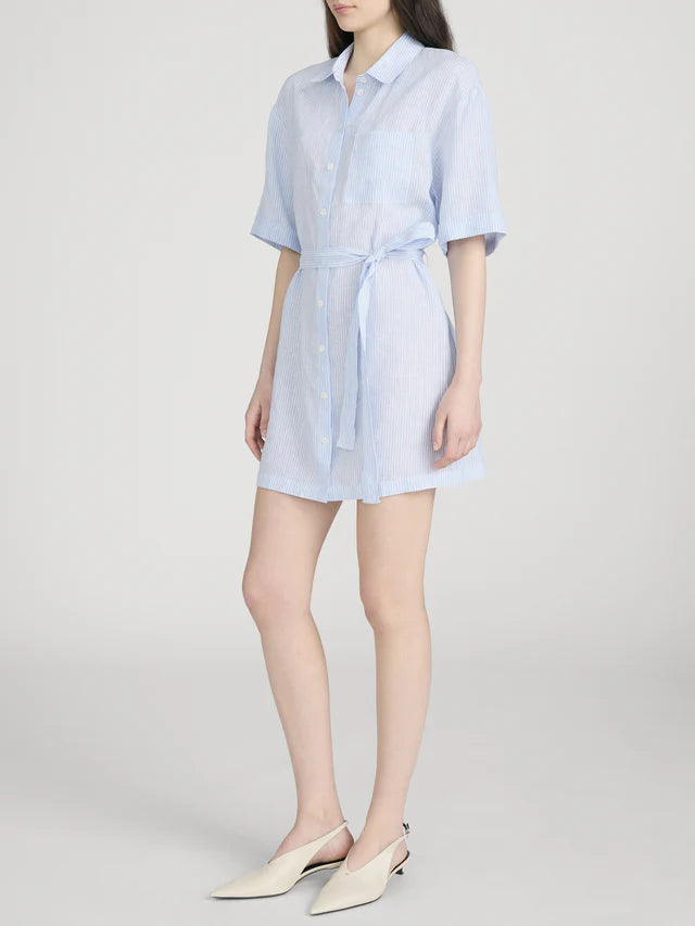 LEO BOUTIQUE The Linen Belted Dress | Chambray Blue Multi GANNI