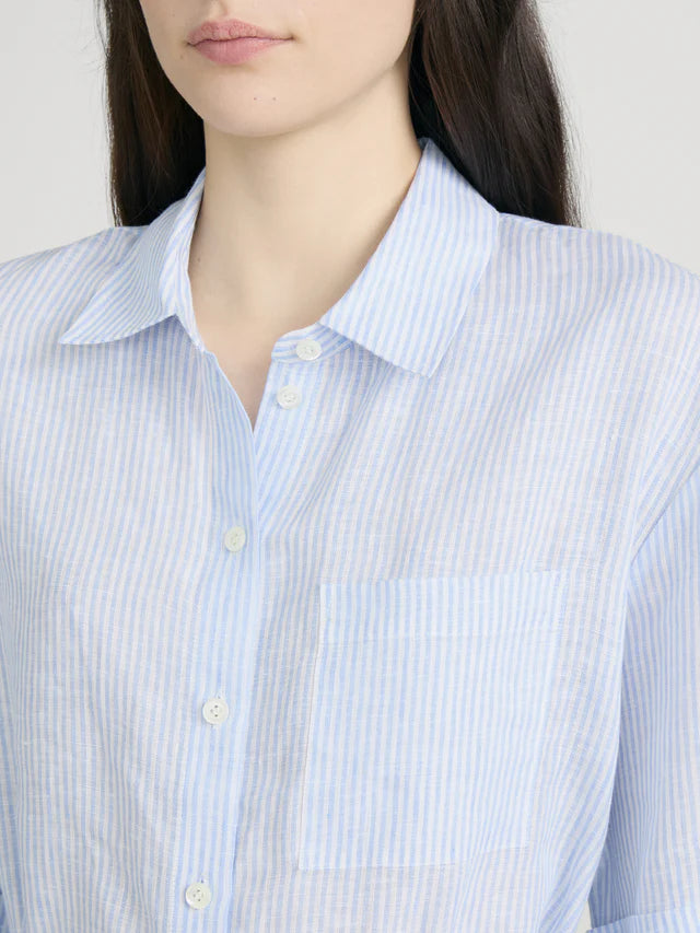 LEO BOUTIQUE The Linen Belted Dress | Chambray Blue Multi GANNI