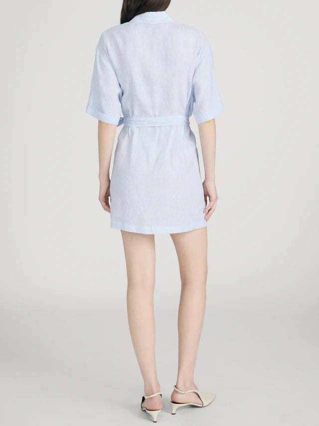 LEO BOUTIQUE The Linen Belted Dress | Chambray Blue Multi GANNI