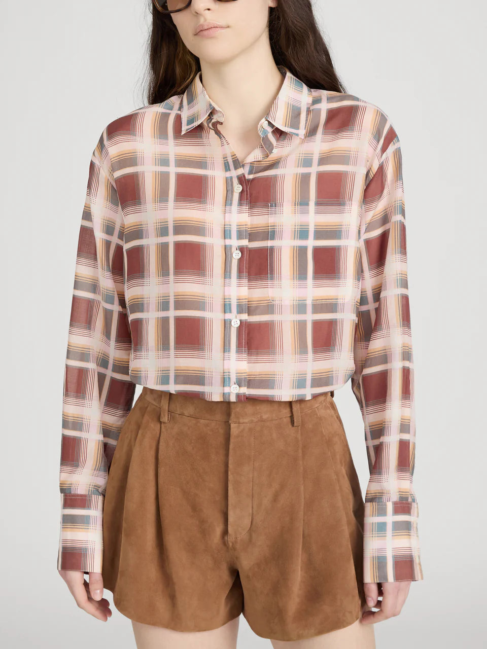 LEO BOUTIQUE The Boy Shirt | Silver Peony Plaid FRAME DENIM