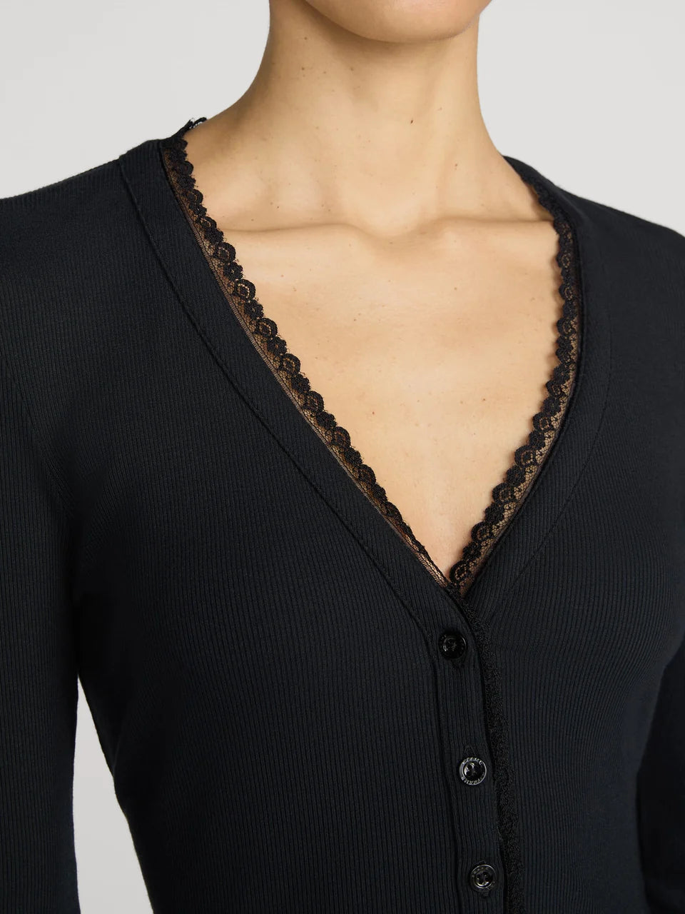 LEO BOUTIQUE The Rib Trim Cardigan | Black FRAME DENIM
