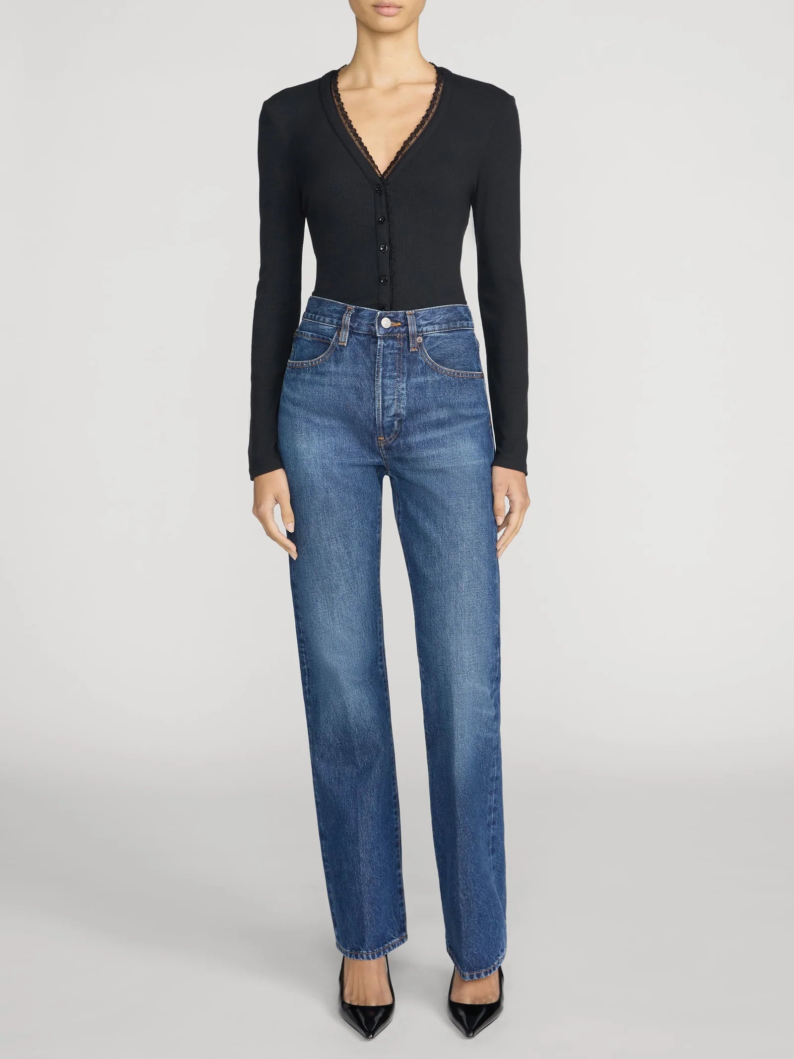 LEO BOUTIQUE The Rib Trim Cardigan | Black FRAME DENIM