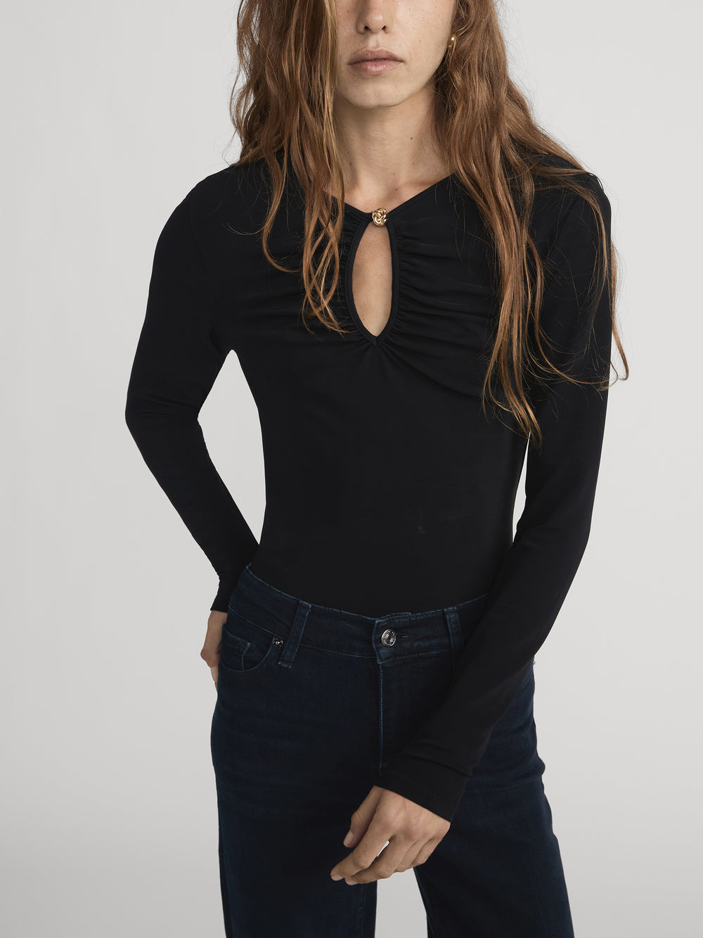 LEO BOUTIQUE The Keyhole Top | Black FRAME DENIM