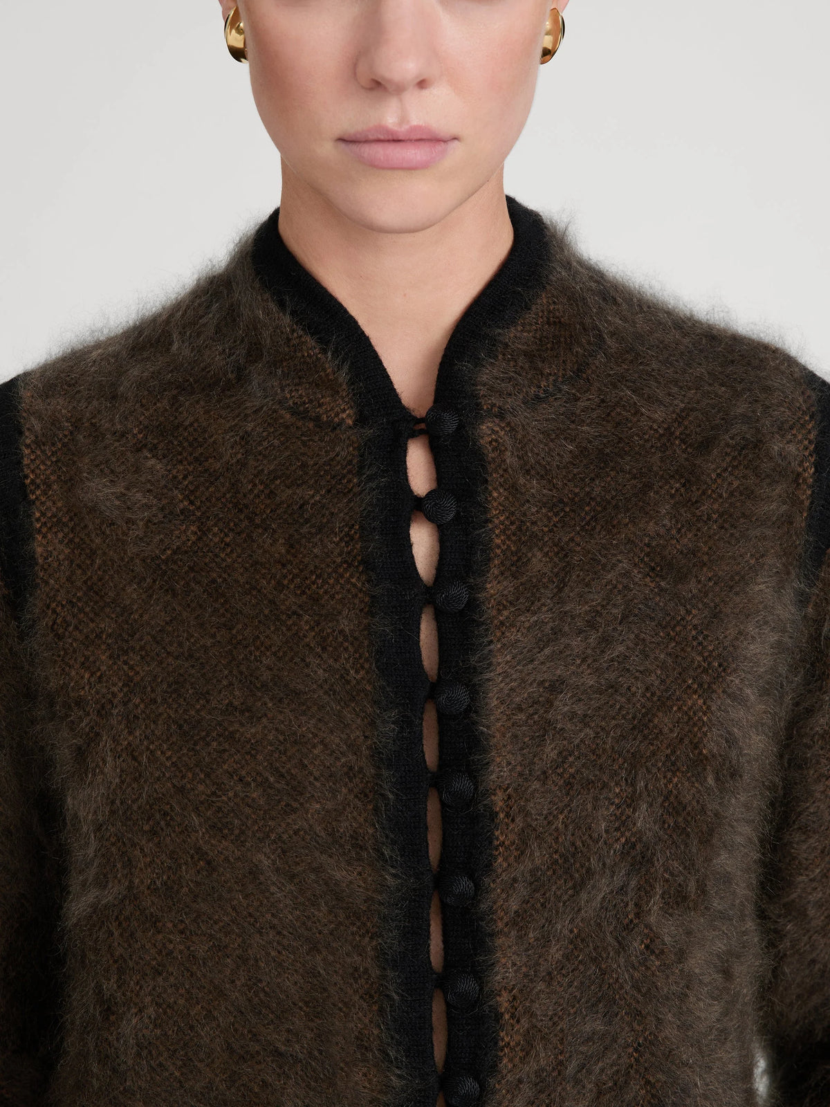 The Brushed Cashmere Salon Cardi | Taupe Multi Plaid
