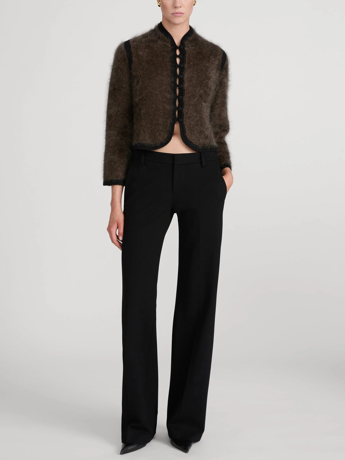 The Brushed Cashmere Salon Cardi | Taupe Multi Plaid