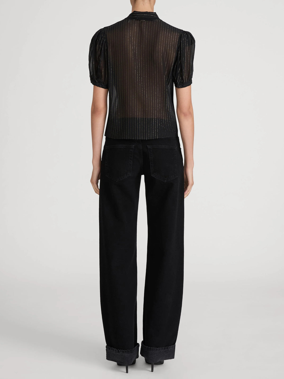 LEO BOUTIQUE The Lurex Sonnet Blouse | Black Stripe FRAME DENIM 
