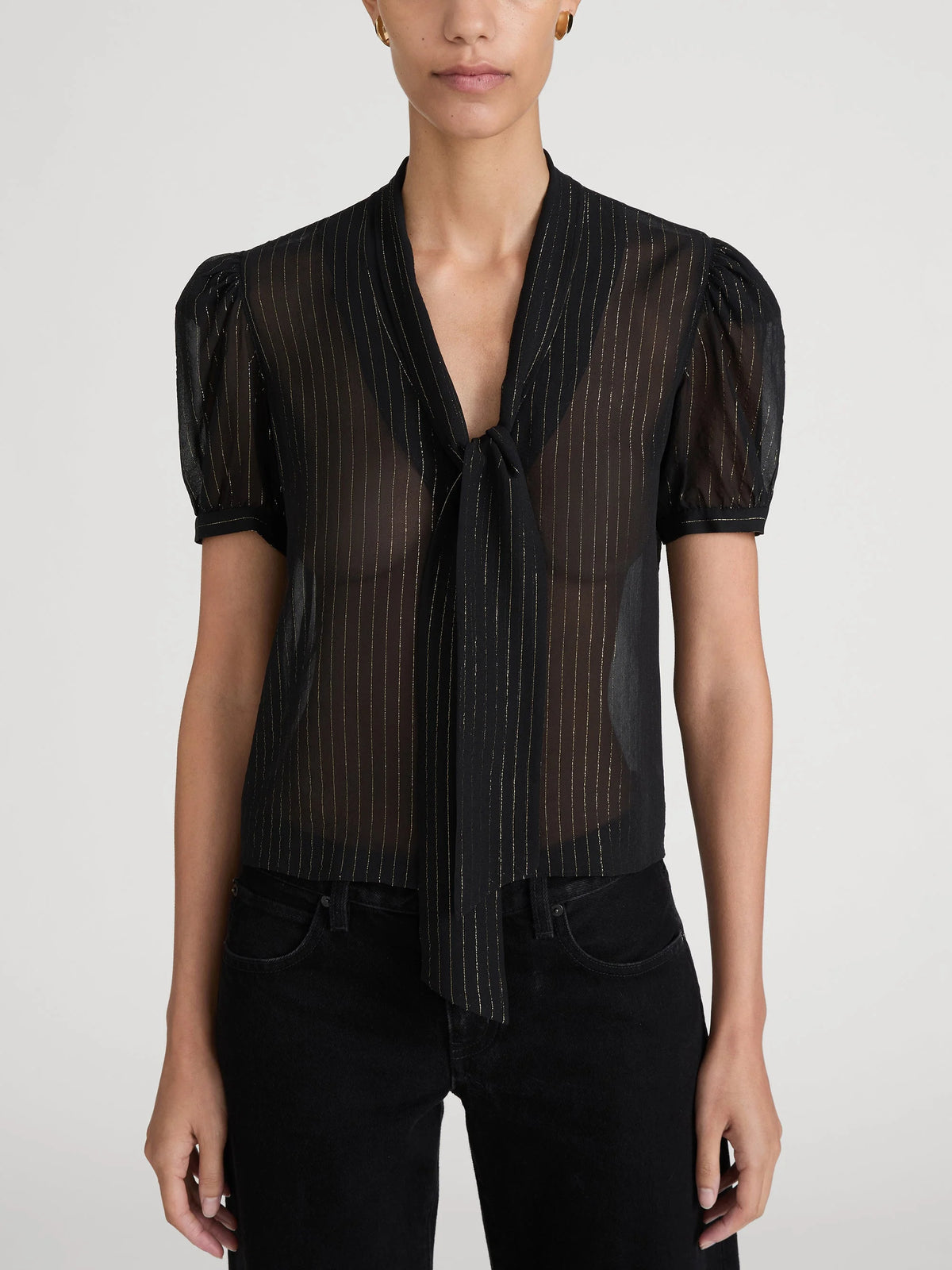 LEO BOUTIQUE The Lurex Sonnet Blouse | Black Stripe FRAME DENIM 