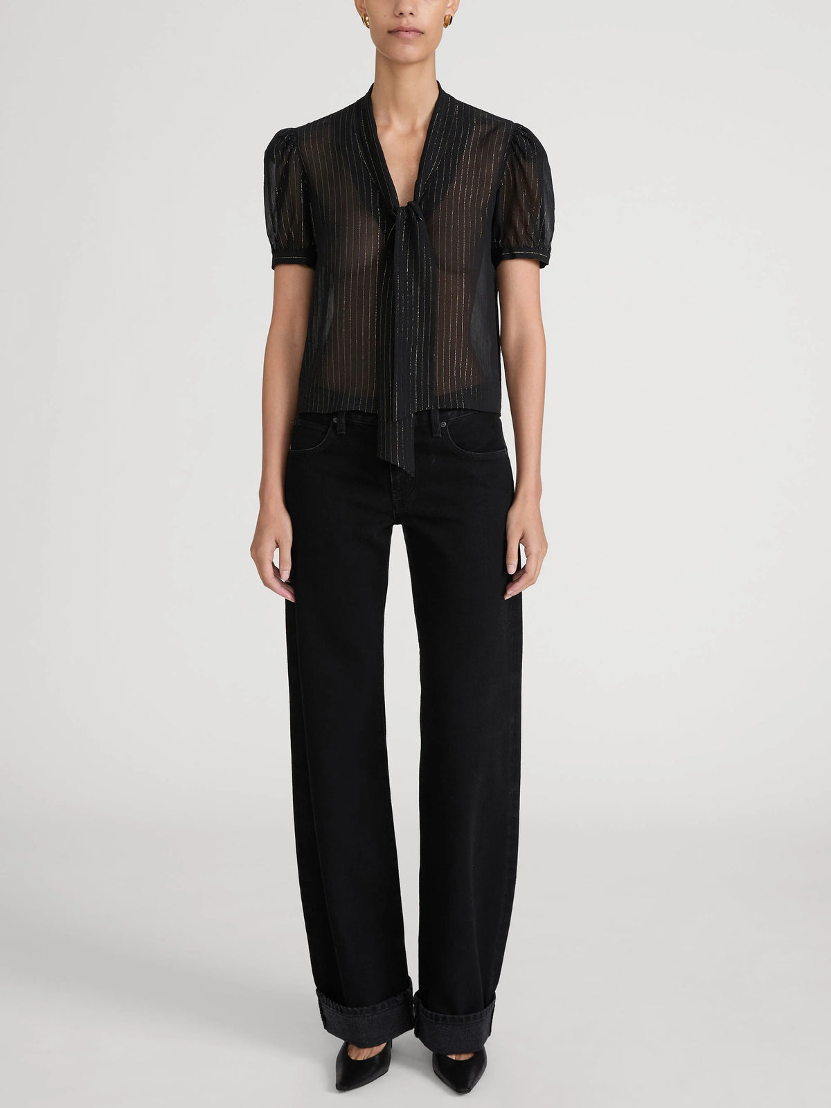 LEO BOUTIQUE The Lurex Sonnet Blouse | Black Stripe FRAME DENIM 