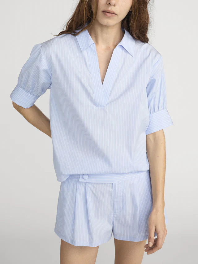 LEO BOUTIQUE The V-Neck Popover Top | Venice Blue Multi FRAME DENIM