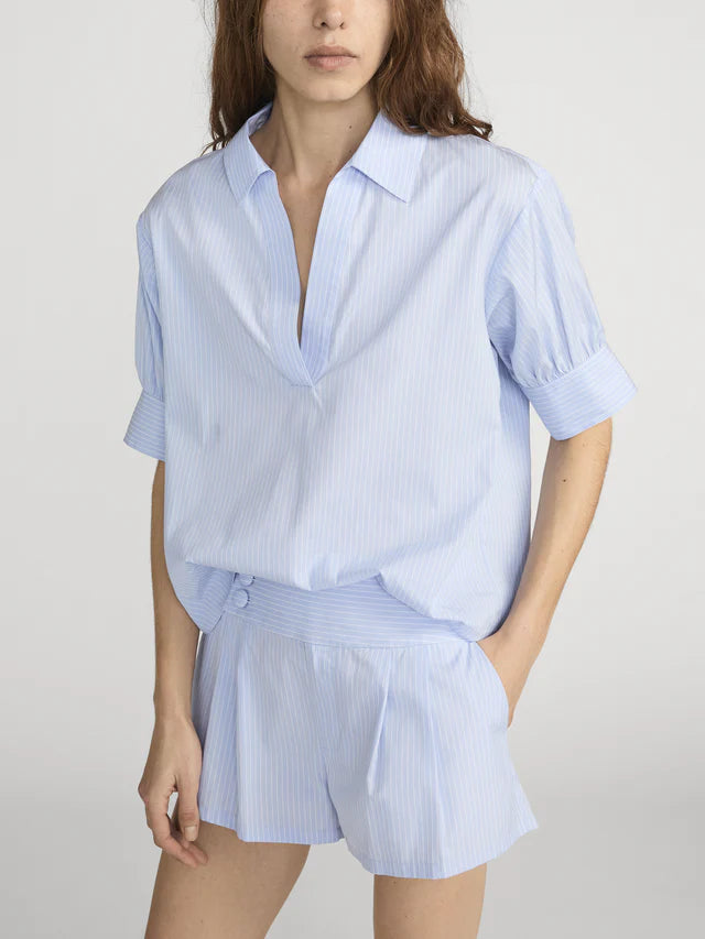LEO BOUTIQUE The V-Neck Popover Top | Venice Blue Multi FRAME DENIM