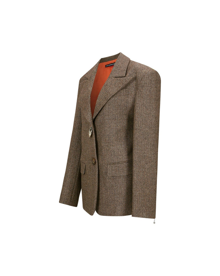 HARUKO Herringbone Flocking MA-1 Blazer Jacket | Grey Brown