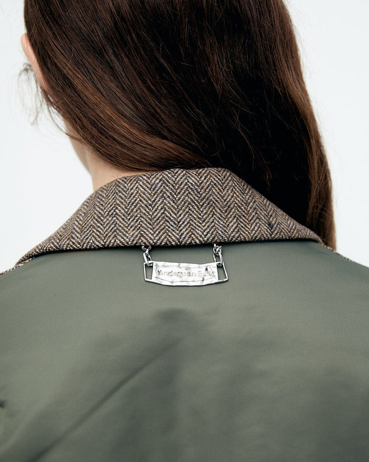 HARUKO Herringbone Flocking MA-1 Blazer Jacket | Grey Brown