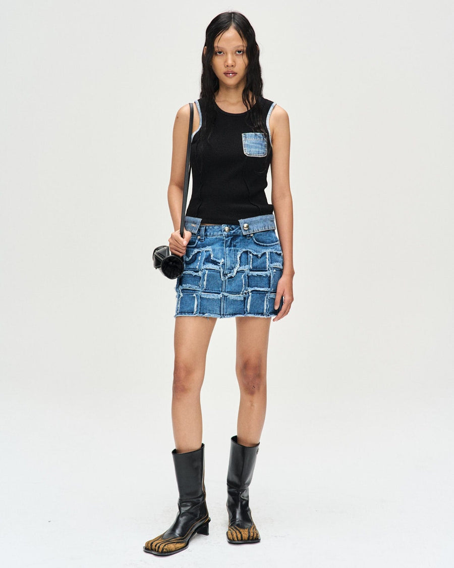ANDERSSON BELL KRIS WAFFLE DENIM SLEEVELESS TOP LEO BOUTIQUE