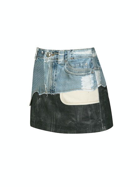 ANDERSSON BELL Faux Denim and Leather Printed Mini Skirt | Denim/Black LEO BOUTIQUE