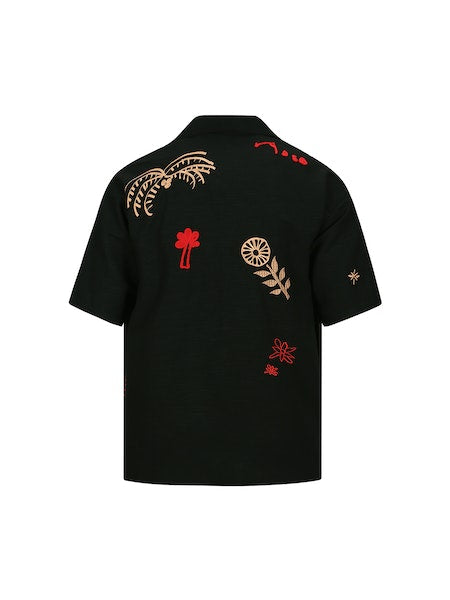 Andersson Bell APRIL EMBROIDERY OPEN COLLAR SHIRT Black Leo Boutique
