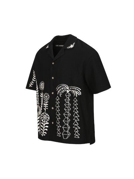 Andersson Bell MAY EMBROIDERY OPEN COLLAR SHIRT Black Leo Boutique