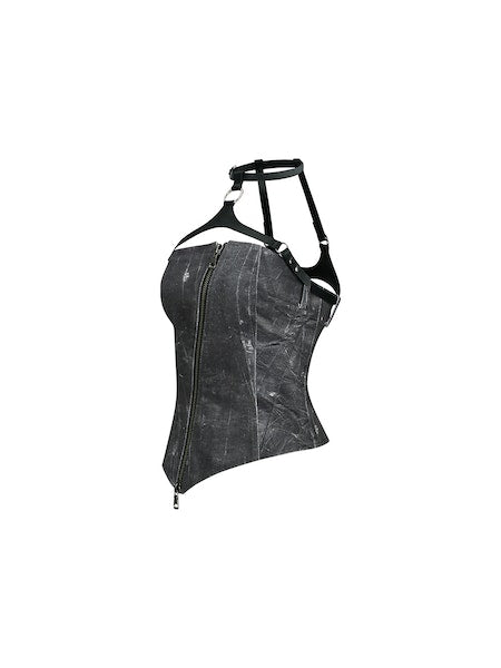 ANDERSSON BELL SCRATCH LEATHER PRINTED BUSTIER LEO BOUTIQUE