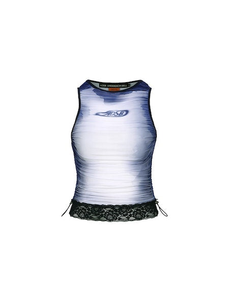 ANDERSSON BELL LISA WATERCOLOUR SPRAYED LOGO SHIRRING TOP LEO BOUTIQUE
