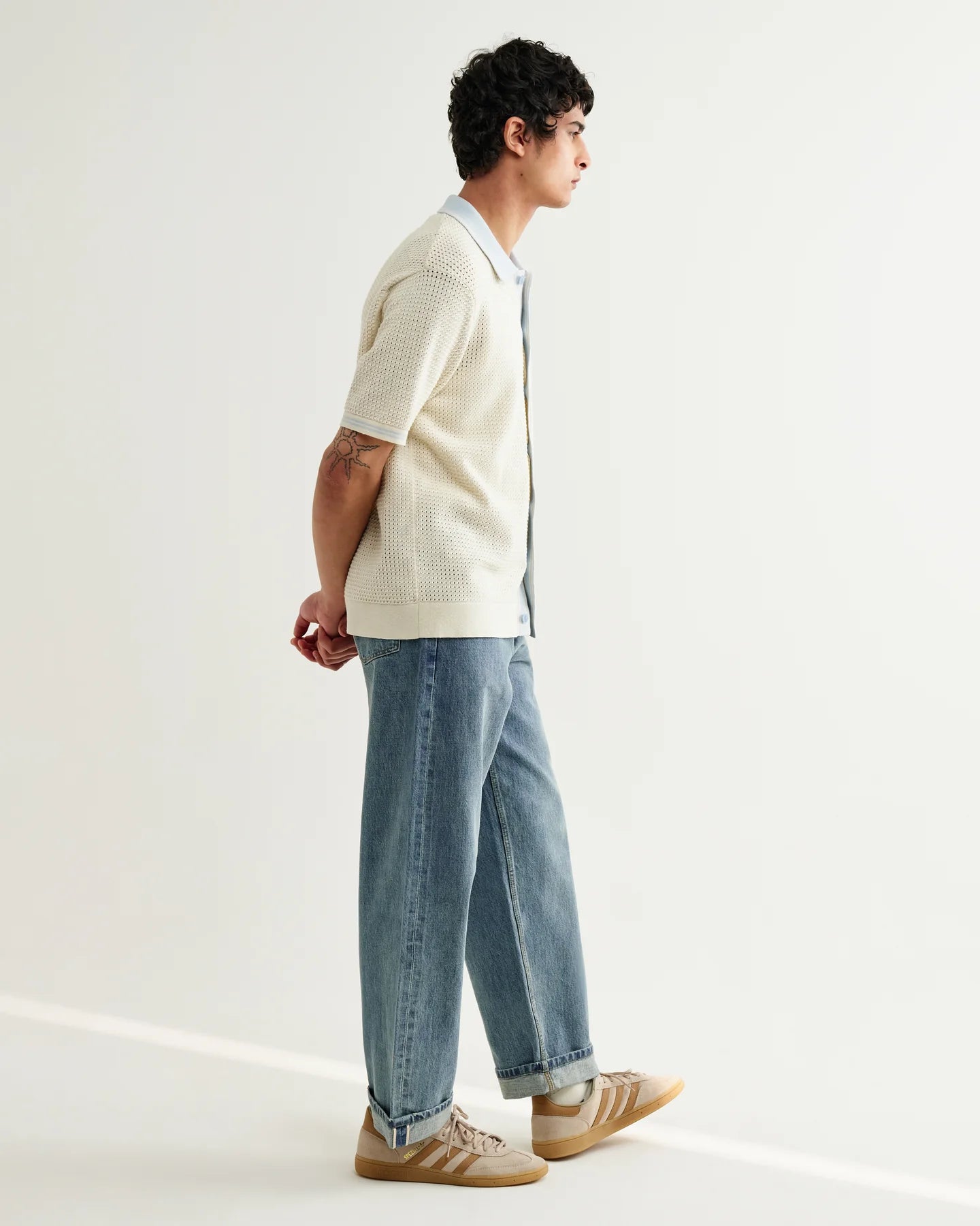 WAX LONDON Belle Shirt | Tipped Pointelle | Ecru / Pale Blue LEO BOUTI…