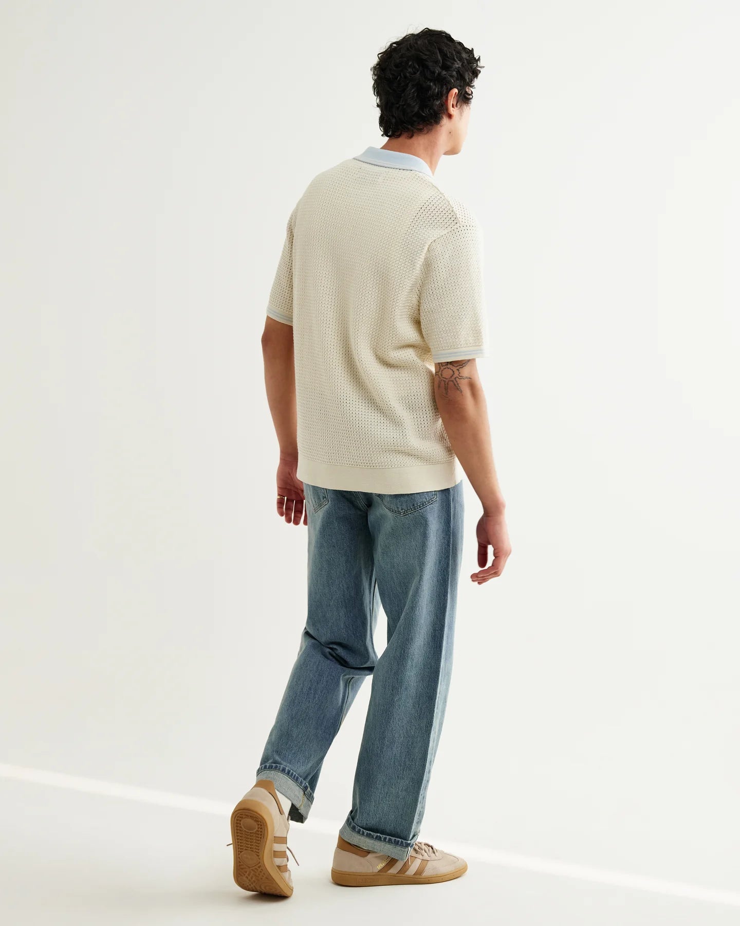 WAX LONDON Belle Shirt | Tipped Pointelle | Ecru / Pale Blue LEO BOUTI…