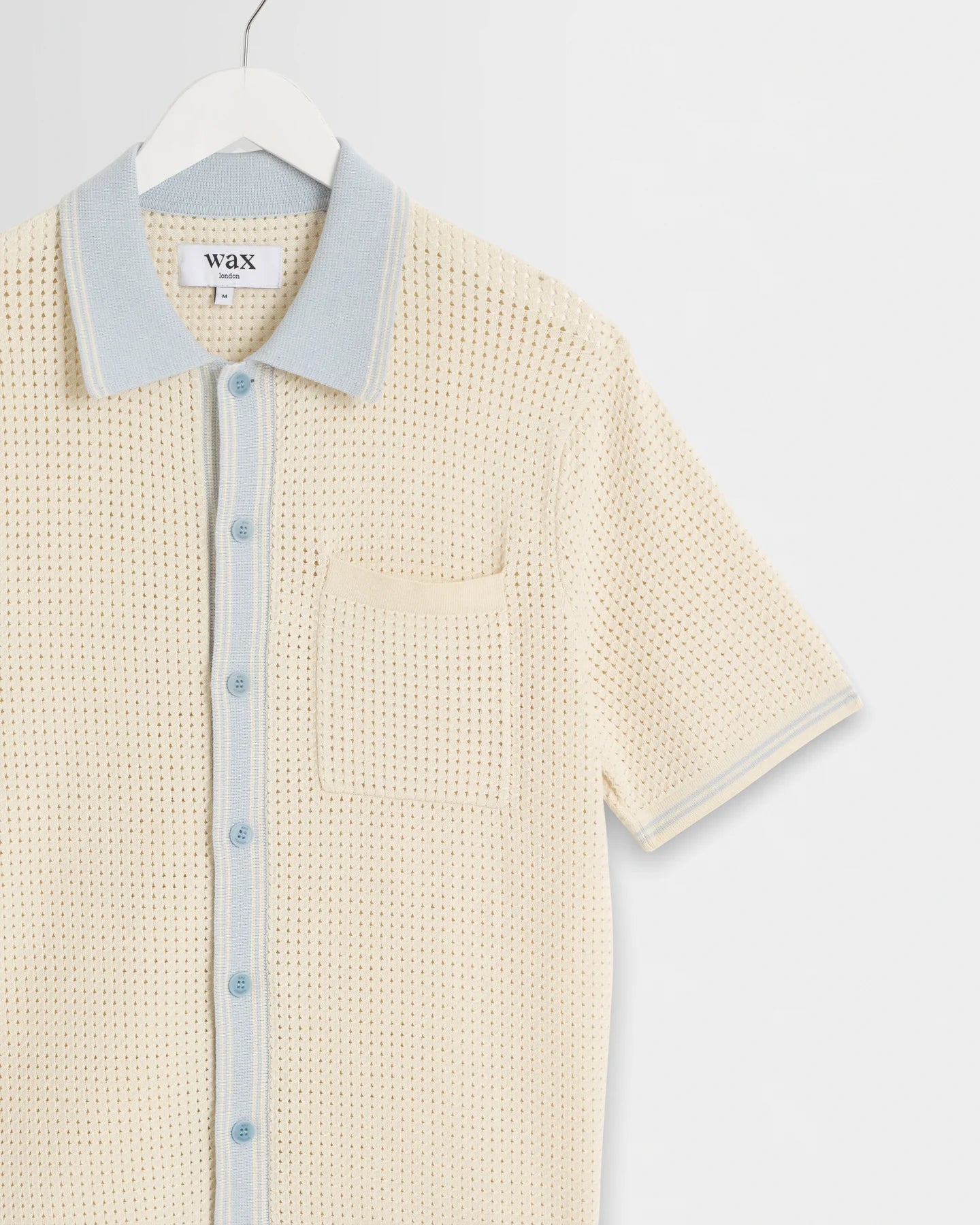 WAX LONDON Belle Shirt | Tipped Pointelle | Ecru / Pale Blue LEO BOUTI…