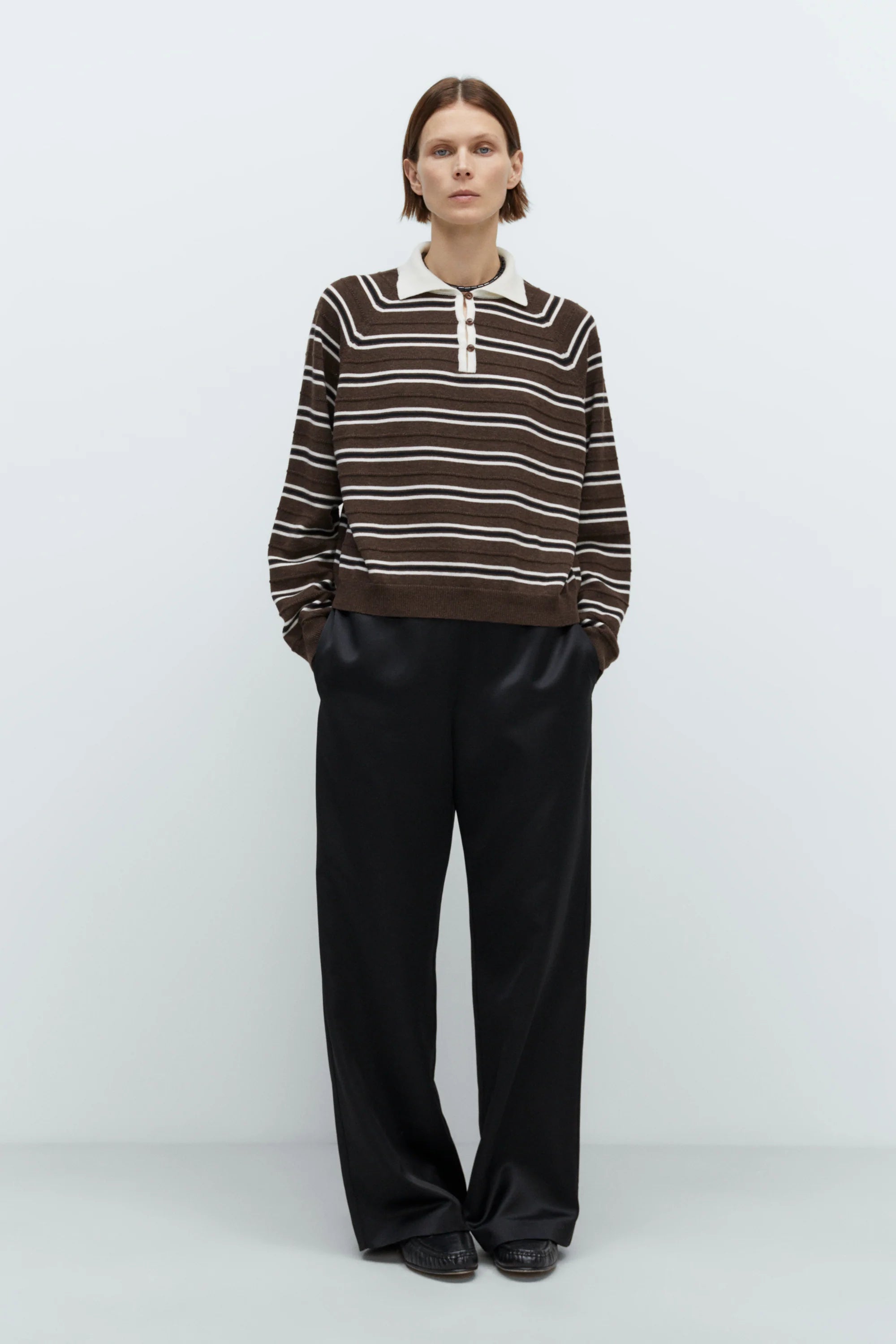 CORDERA Merino Wool Striped Polo | Brown LEO BOUTIQUE