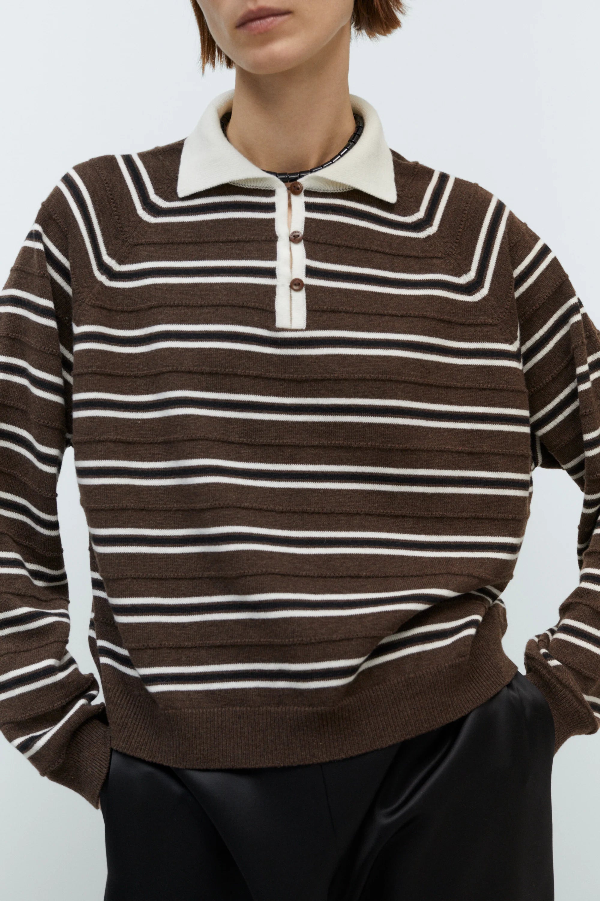 CORDERA Merino Wool Striped Polo | Brown LEO BOUTIQUE