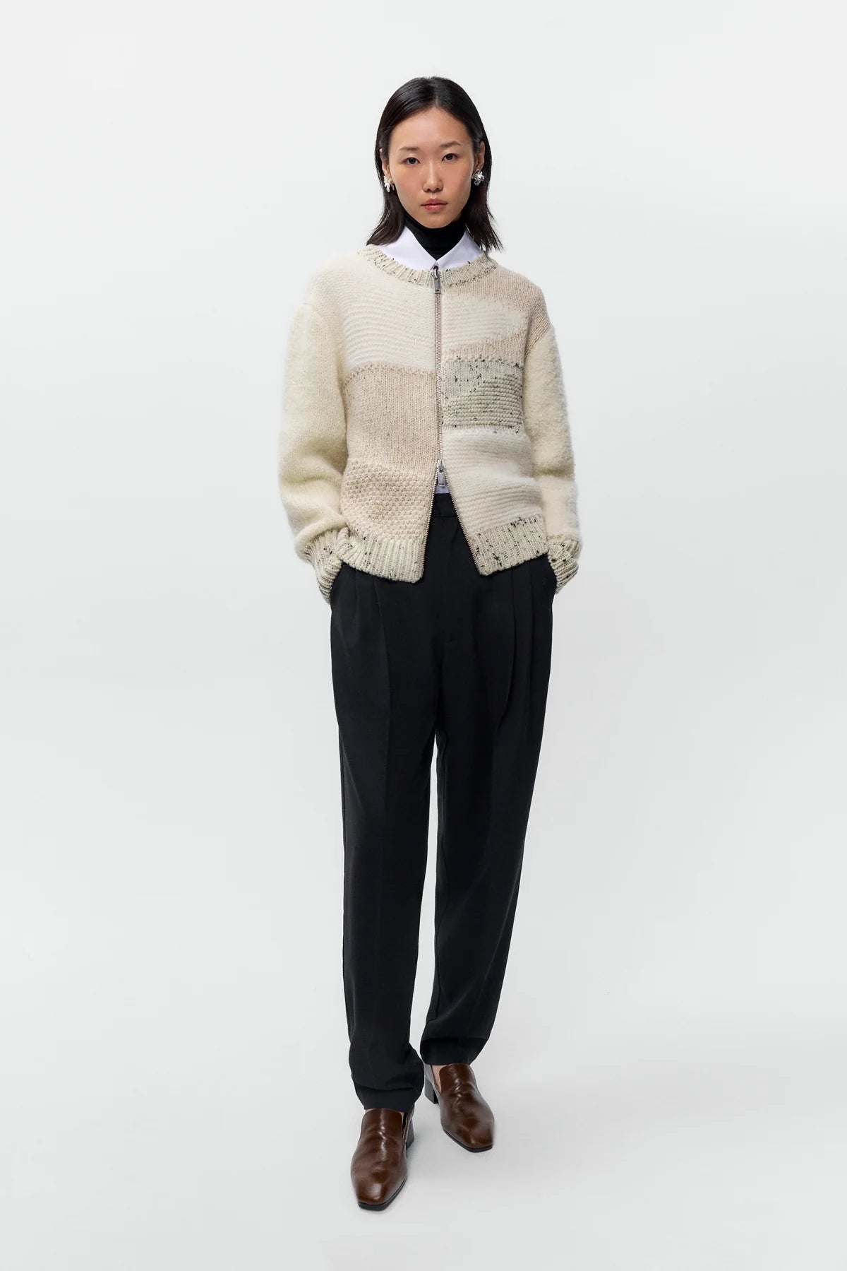 LEO BOUTIQUE Marled Zip Cardigan | Cream Multi CORDERA