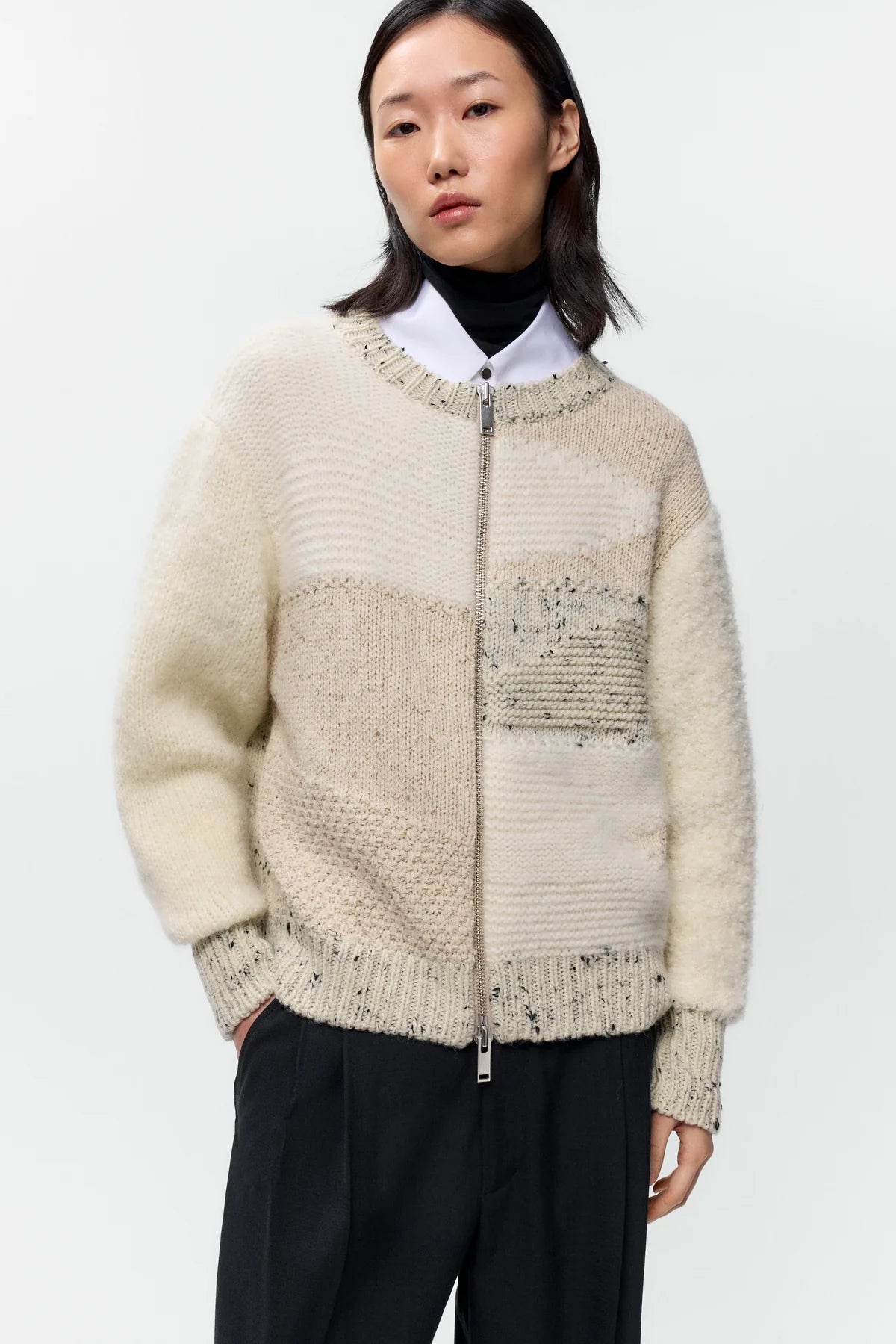 LEO BOUTIQUE Marled Zip Cardigan | Cream Multi CORDERA