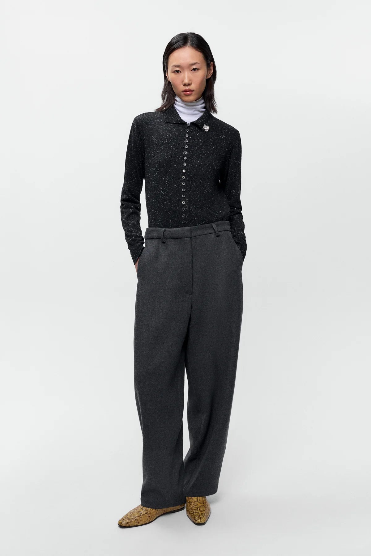 LEO BOUTIQUE Silk & Wool Flecked Polo | Black CORDERA