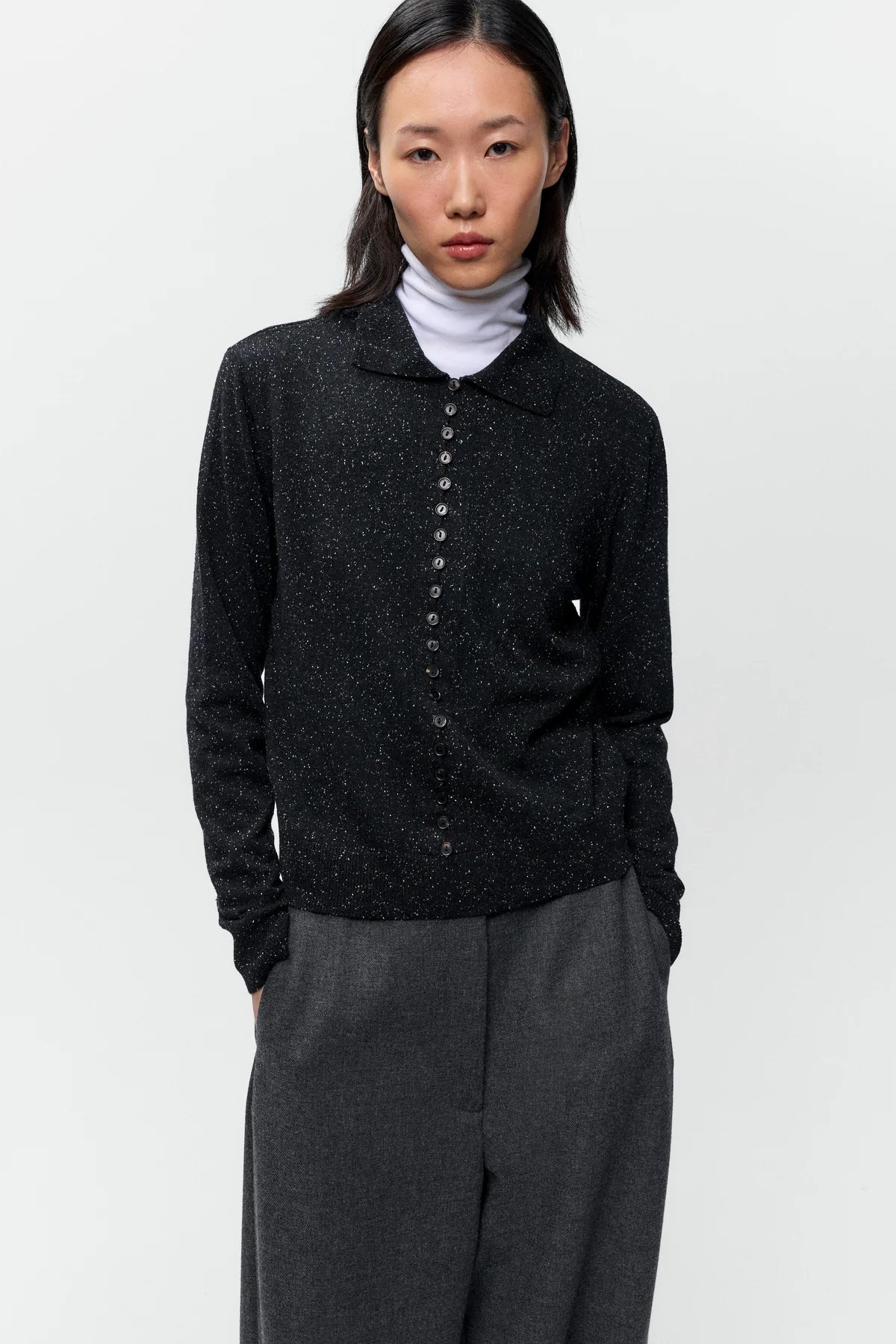 LEO BOUTIQUE Silk & Wool Flecked Polo | Black CORDERA