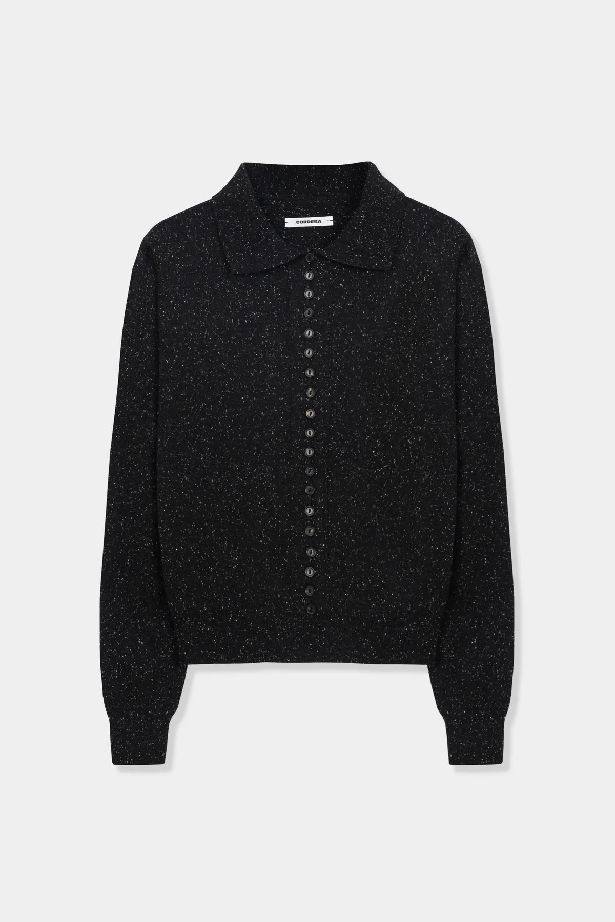 LEO BOUTIQUE Silk & Wool Flecked Polo | Black CORDERA