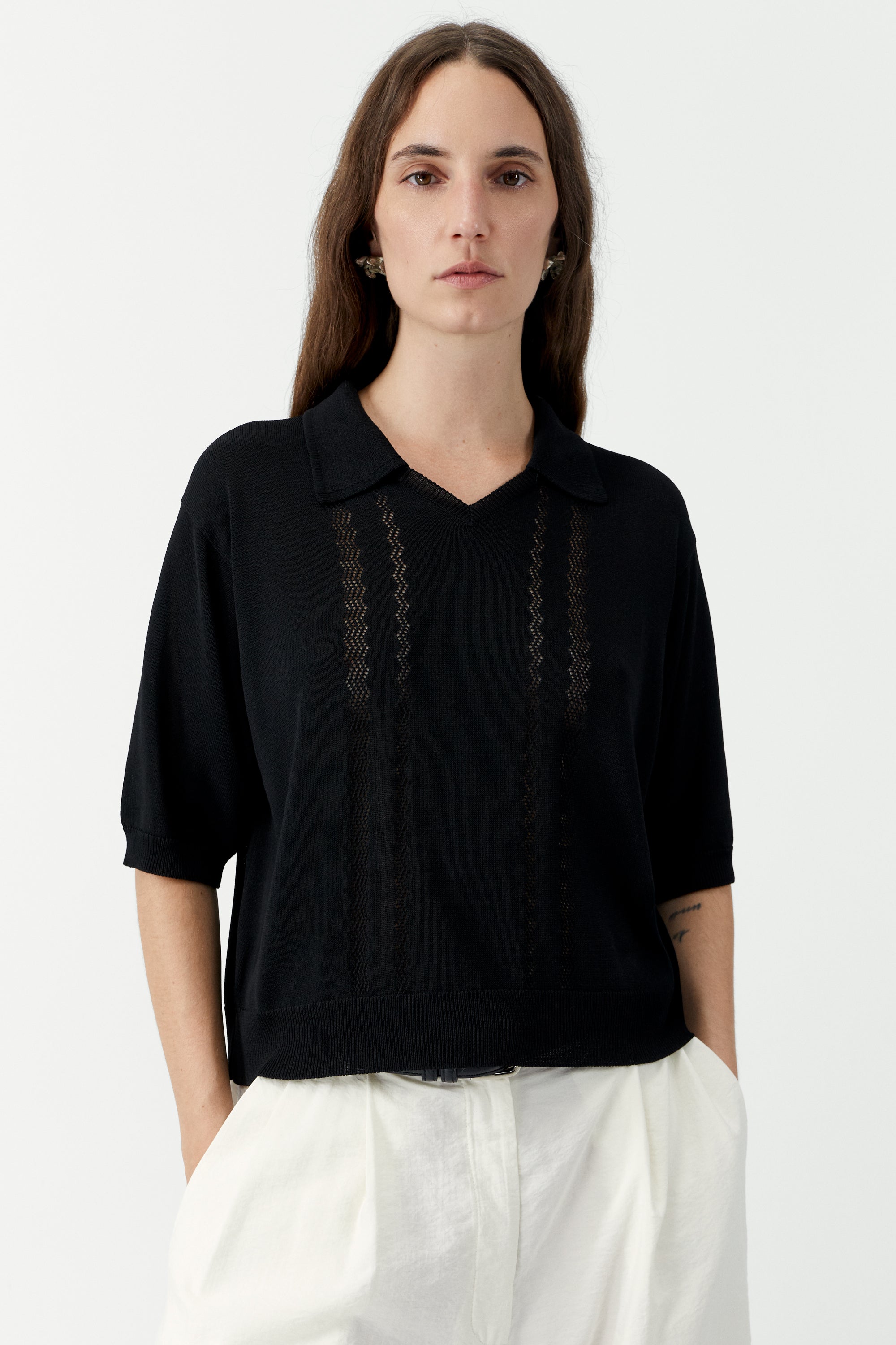 LEO BOUTIQUE Lace Polo | Black CORDERA