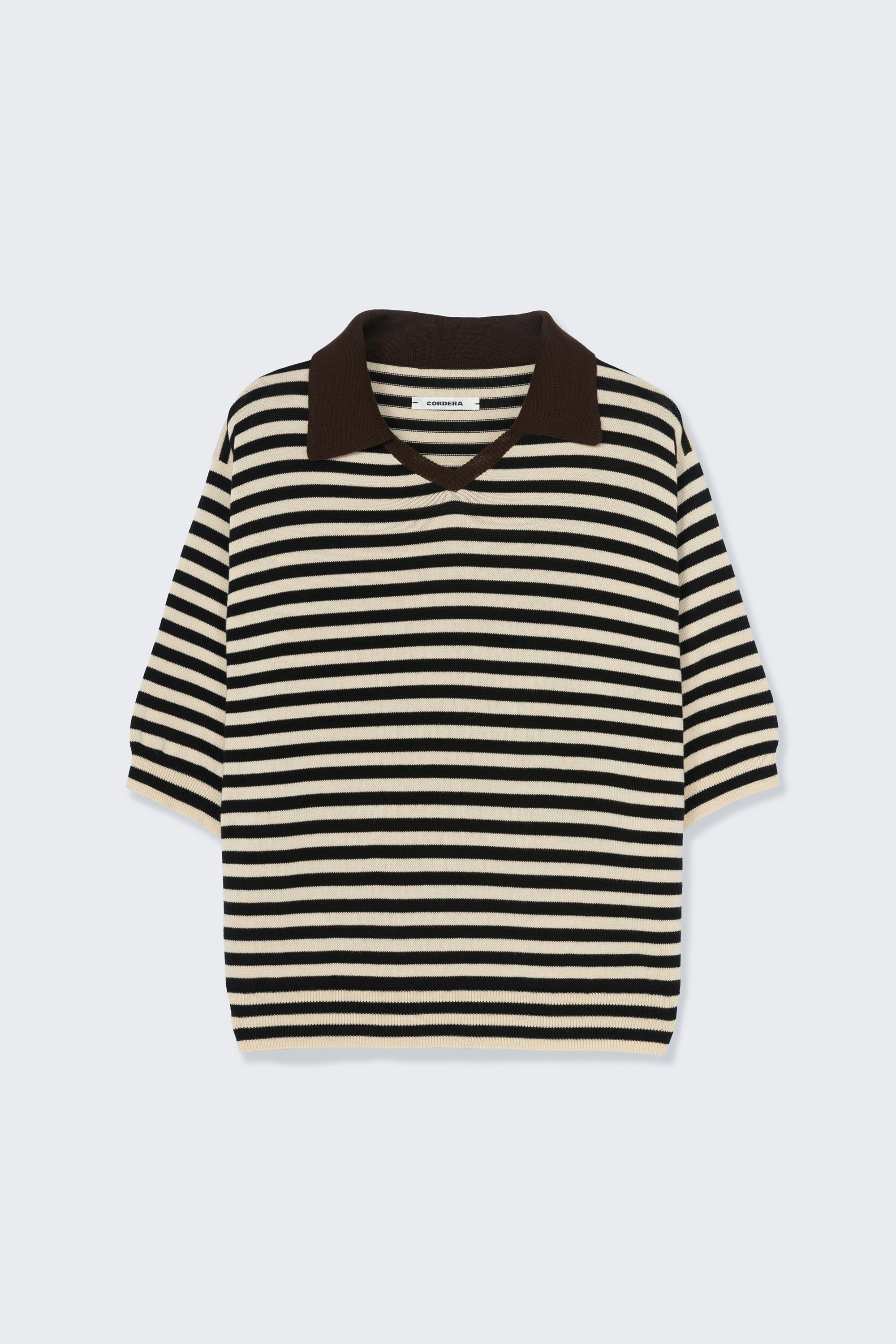 LEO BOUTIQUE Organic Cotton V-Neck Polo | Stripe CORDERA