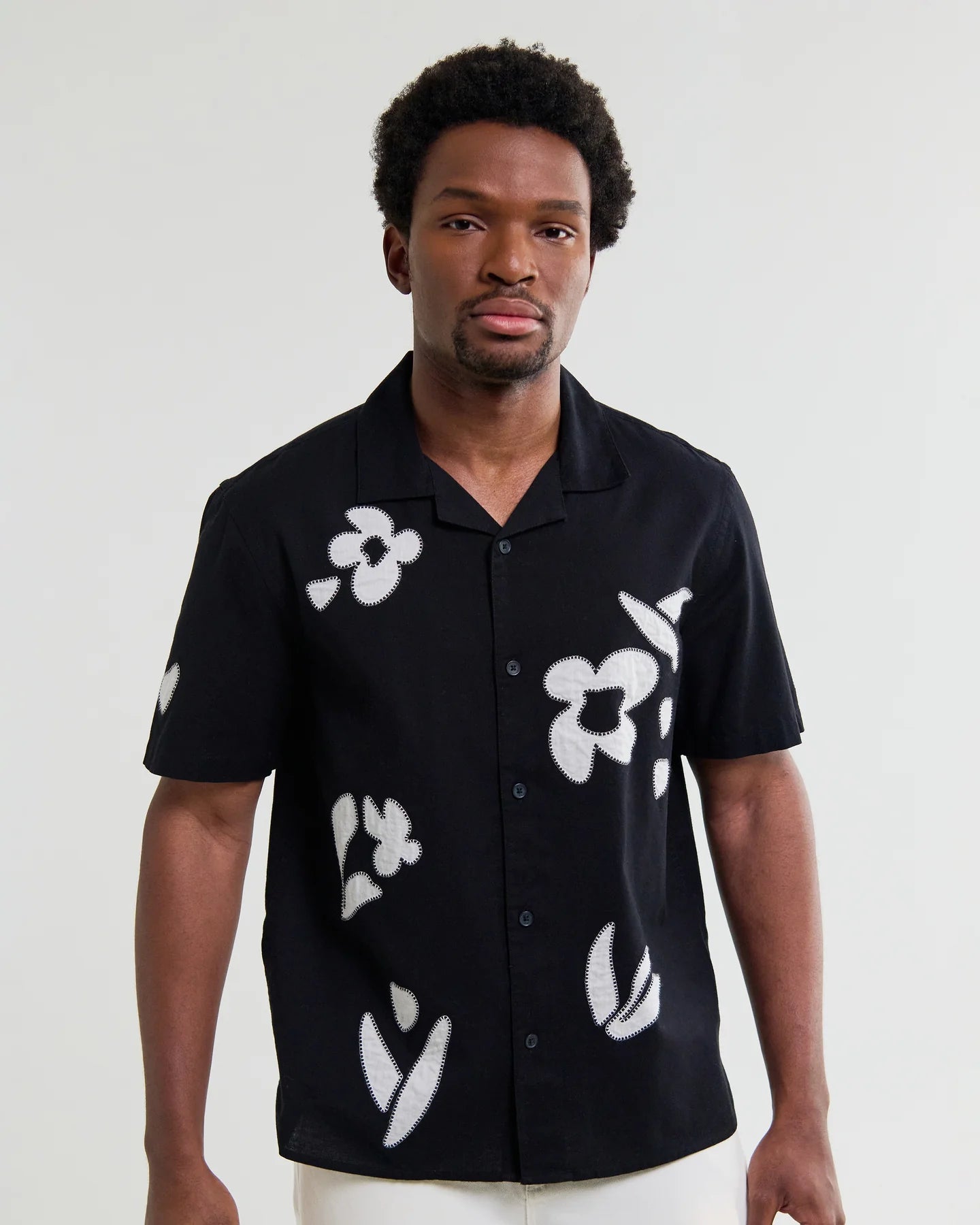WAX LONDON Didcot Shirt | Abstract Appliqué | Black / Beige LEO BOUTIQ…
