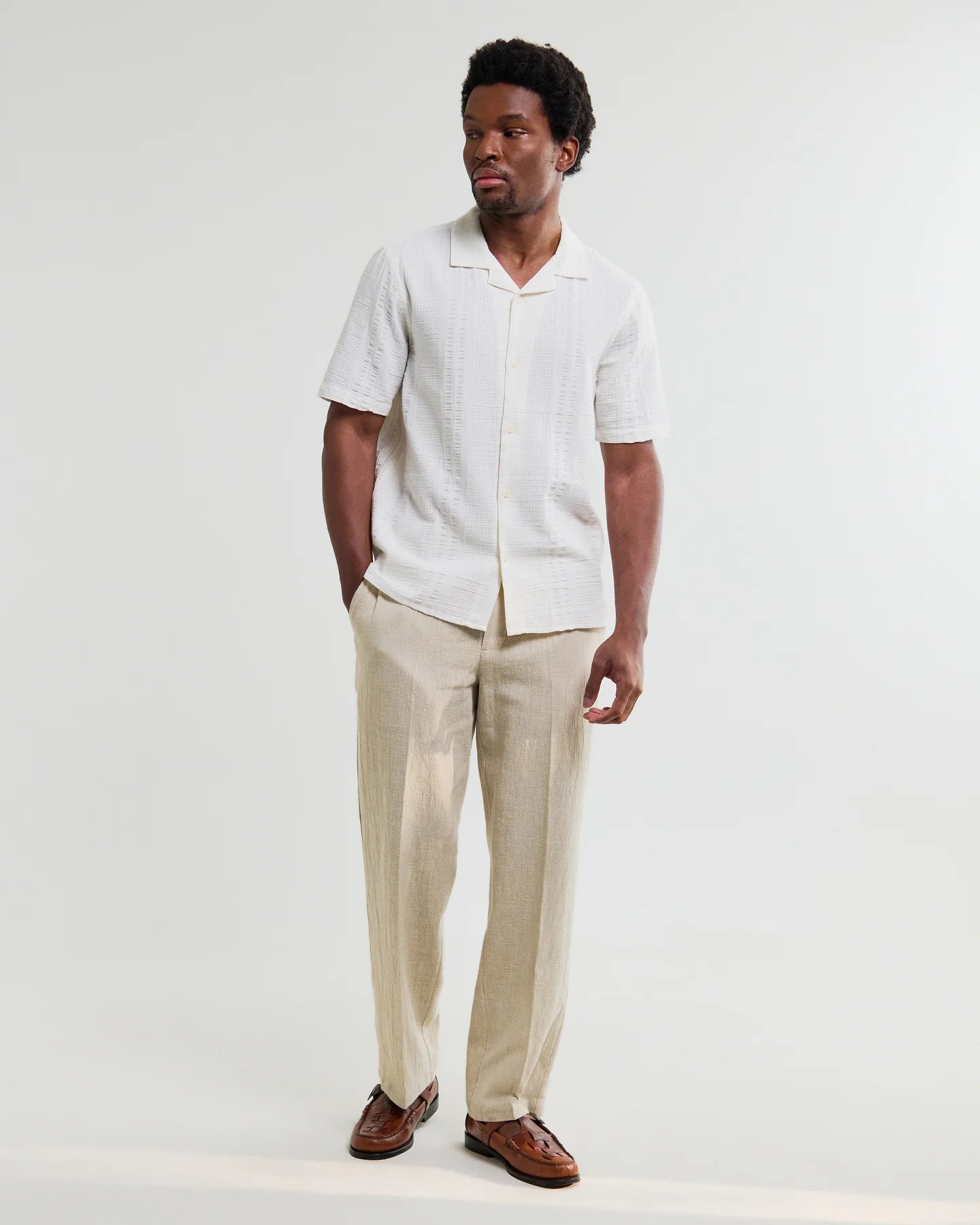 WAX LONDON Didcot Shirt | Double Weave Grid | Ecru LEO BOUTIQUE