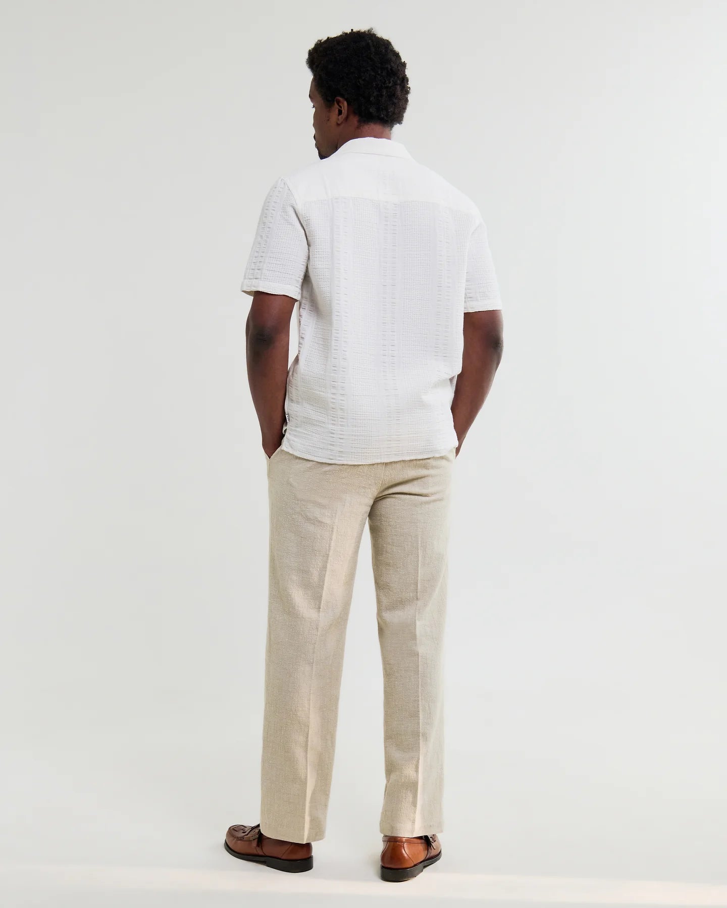 WAX LONDON Didcot Shirt | Double Weave Grid | Ecru LEO BOUTIQUE