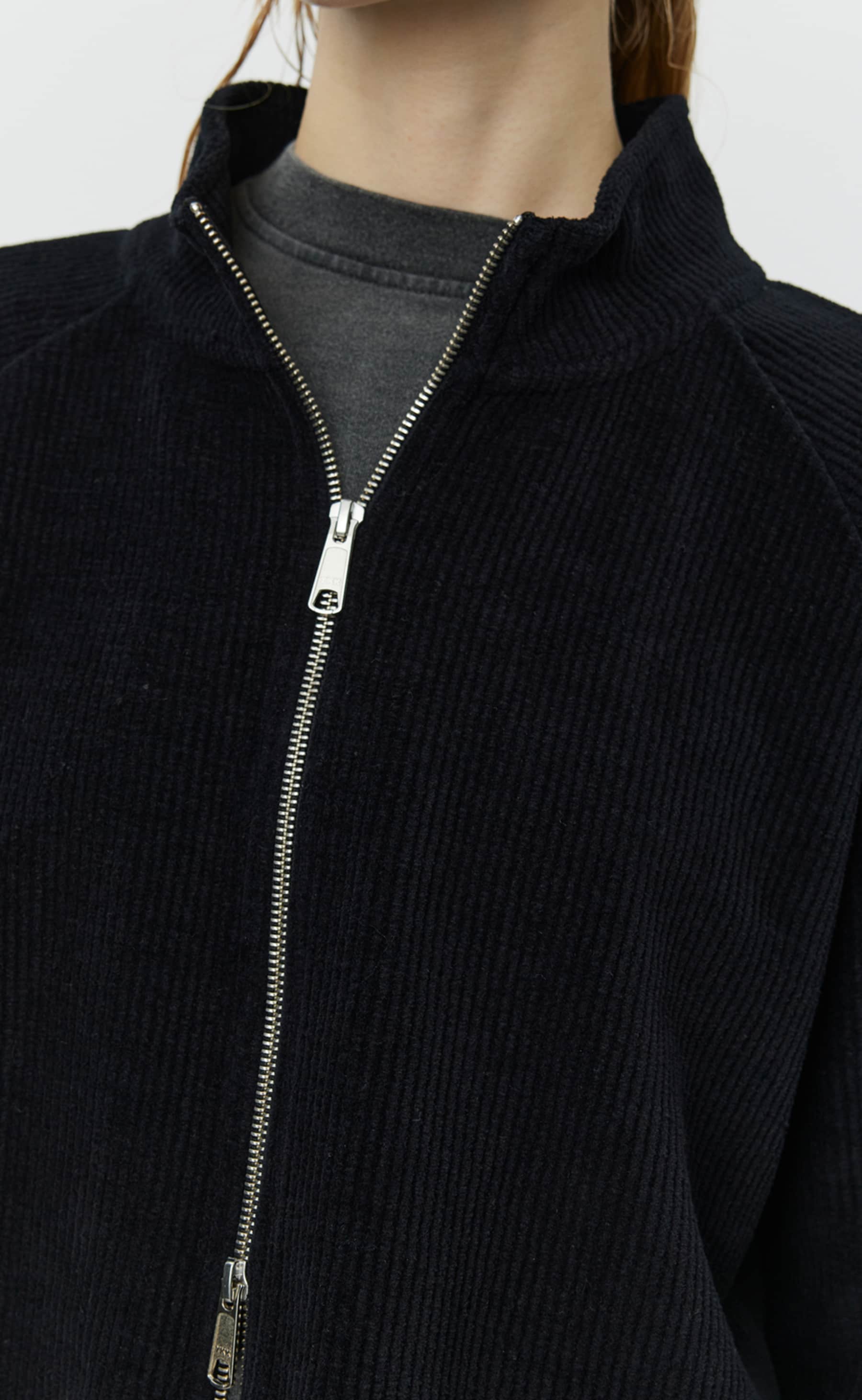 MFPEN Cropped Leisure Zip Up | Black Jersey Cord LEO BOUTIQUE