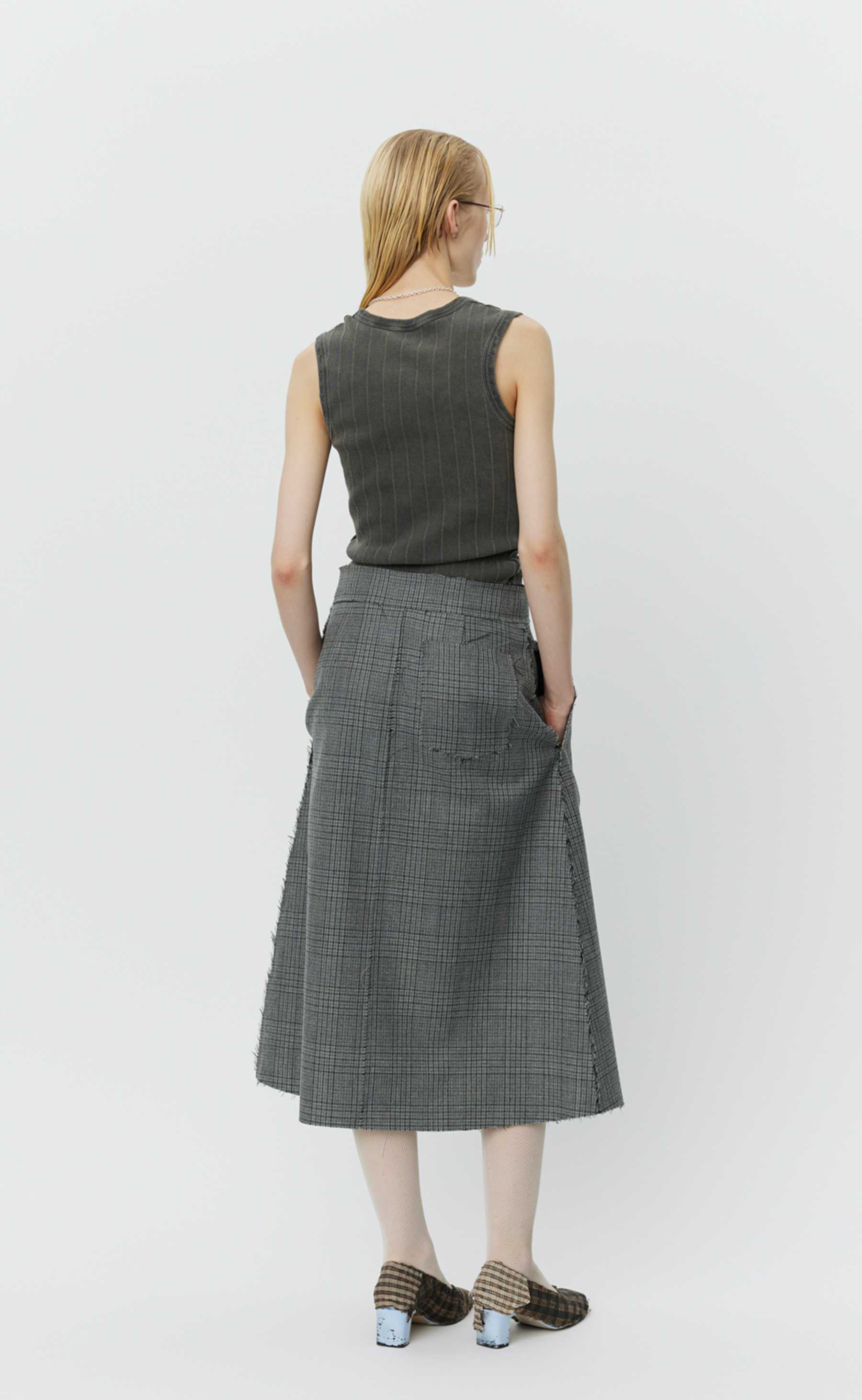 MFPEN Heavy Wool Wrap Skirt | Grey Glen Check LEO BOUTIQUE