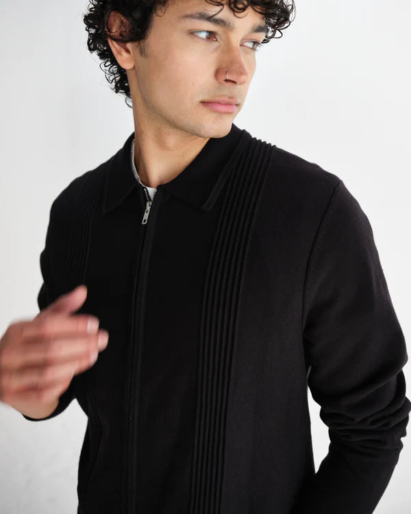 WAX LONDON Lennox Zip Polo Milano Ripple Stripe | Black LEO BOUTIQUE