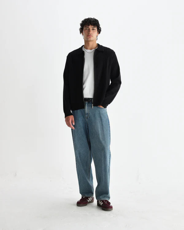 WAX LONDON Lennox Zip Polo Milano Ripple Stripe | Black LEO BOUTIQUE