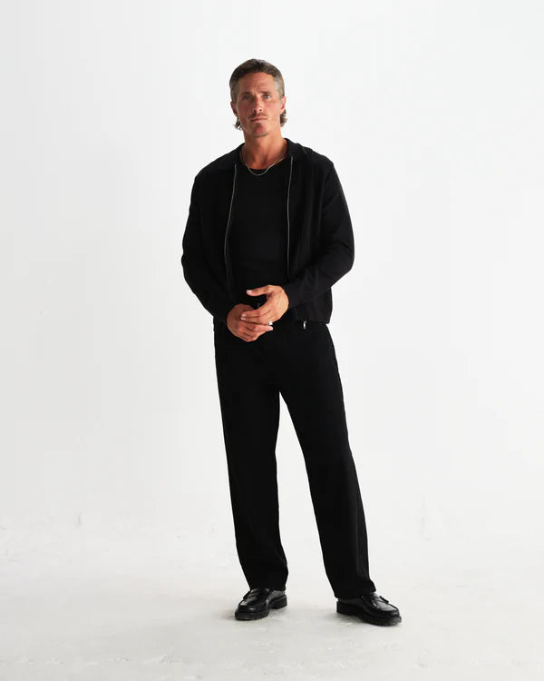 WAX LONDON Lennox Zip Polo Milano Ripple Stripe | Black LEO BOUTIQUE