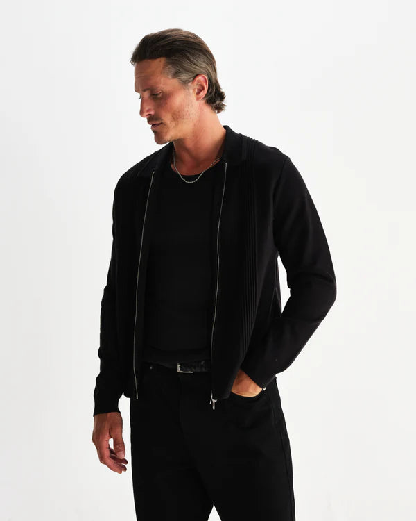 WAX LONDON Lennox Zip Polo Milano Ripple Stripe | Black LEO BOUTIQUE