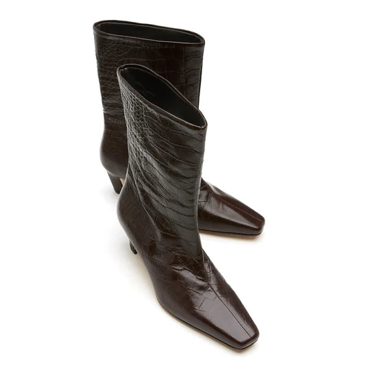 LEO BOUTIQUE Logan Croc Leather Boot | Dark Brown SISTER X SOEUR
