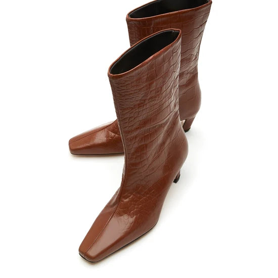 LEO BOUTIQUE Logan Croc Leather Boot | Tan SISTER X SOEUR 