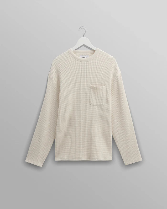 WAX LONDON Moore L/S T-Shirt Heavy Waffle | Ecru LEO BOUTIQUE